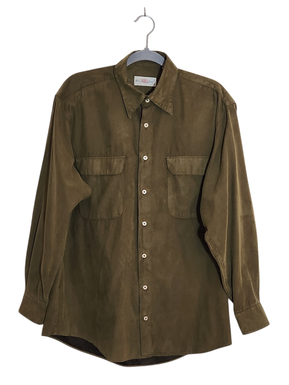 Windsor Lake Army Green Sueded Button Down Shirt Size Medium